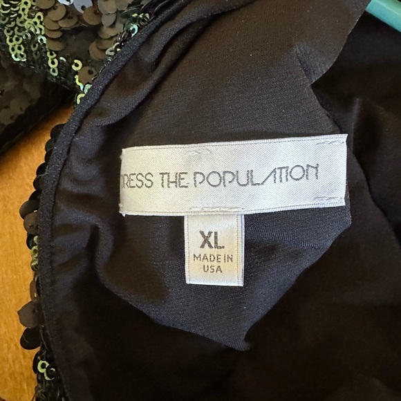 Dress The Population Size XL Black Green Sequin Leaf Dress - Picture 7 of 8